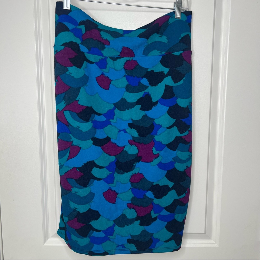 LuLaRoe Blue and Purple Cassie Quilted Skirt Sz 3X NWT Pencil Comfort Stretch